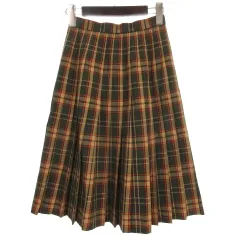 ダックス DAKS チェック プリーツ スカート グリーン ベージュ 260216E