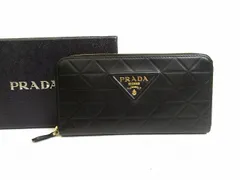 プラダ PRADA トライアングル レザー ジップアラウンド長財布 ラウンドファスナー 長財布 メンズ レディース 【新品同様】