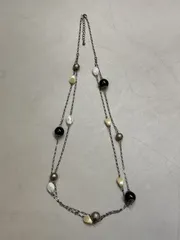 SN1146 マルチカラー2連ロングネックレス 白 黒 ラメ シルバー系  ヴィンテージ アンティーク