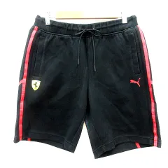 プーマ PUMA スポーツウェア ハーフパンツ ショート ロゴプリント ライン 黒 ブラック /MN