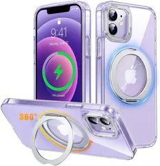 M41 iPhone 12 / iPhone 12 Pro 用 ケース Magsafe対応 ワイヤレス充電 360°回転スタンド 縦横両対応 Gunwon 米軍規格 耐衝撃 半透明 マット感 マグセーフ 防指紋 「クリア」