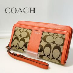 COACH】コーチ シグネチャー ラウンドジップ 長財布 オレンジ - メルカリ