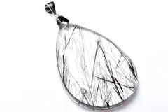 【１点物】シルバー925☆AAクリア ブラックトルマリンインクォーツ　37x26mm　ドロップ ペンダントトップ パワーストーン 天然石 _PC9796