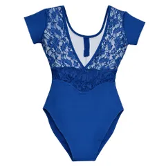 バレエ レオタード 大人 レディース 綿混 半袖 レース 丸首 Vネック 背中開き オープンバック ストレッチ レッスン ダンス エレガント 上品 コットン va-014 