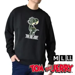 トムとジェリー スウェット《50ブラック》新品 未使用 サガラ刺繍 メンズ ダンボールニット トレーナー 選べる2柄 トム ジェリー アップリケ 迷彩 カモフラ キャラクター ストリート 【H4O】【ゆうパケット】ファッション メンズ M L LL 春 秋 冬