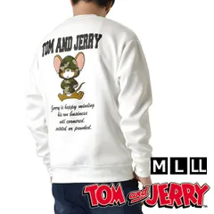 トムとジェリー スウェット《28オフホワイト》新品 未使用 サガラ刺繍 メンズ ダンボールニット トレーナー 選べる2柄 トム ジェリー アップリケ 迷彩 カモフラ キャラクター ストリート 【H4O】【ゆうパケット】ファッション M L LL 春 秋 冬