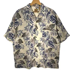 JOS.A.BANK 90年代/90’ アロハシャツ ハワイアンシャツ シルクシャツ 開襟 オープンカラー 総柄 半袖 シャツ ボタンダウン オーバーサイズ ビッグシルエット CHINA製 XLサイズ アイボリー ブルー