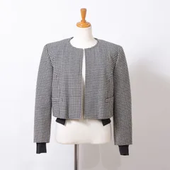 コムデギャルソン COMME des GARCONS ノーカラージャケット AD1989 ライナー付 アーカイブ 川久保玲 千鳥格子 チェック柄 ウール キルティングジャケット ショートブルゾン チロリアンジャケット レディース S ブランド古着 モード