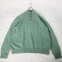 POLO RALPH LAUREN 00AW GREENカラー HALF BOTAN COTTON KNIT SWEATER PULL OVER‐XL