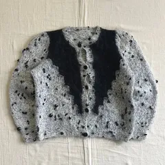 ～90s　euro vintage　ユーロヴィンテージ　毛足長め　モヘアニット　短丈カーディガン　ホワイト×ブラック切替　ラメ糸　立体水玉モチーフ　ドット　Y2K　パンキッシュ　フェアリーグランジ　dot design mohair knit cardigan