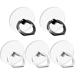 【新品】 【5個入り】 スマホリング 透明 丸型 携帯 ホールドリング 落下防止 スタンド機能 360回転 iPhone/Android各種他対応（ブラック+ホワイト） 1