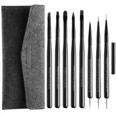 ネイルブラシ8点セット キャップ＆収納袋付き 爪ブラシ アクリルリキッド ジェルネイルキット スクエア、ラウンド、フランス、シャープオーバル、フラット、極細、ドット ジェルネイル絵描きブラシ ジェルネイル筆 ジェルネイル絵描きブラシ 日本製ナイロン使用