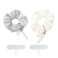 【新品】 スマホストラップ シュシュ形 2個シュシュセット入れ ストラップホルダーTPU製2枚入り iPhone/Android 全機種対応 落下防止 両手解放 手首掛け 携帯ストラップ 超軽量 バッグやキーホルダーにも付けられる（グレー＋ホワイト） 1