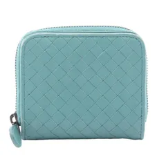 ボッテガヴェネタ BOTTEGA VENETA 二つ折り財布 イントレチャート 624048 ライトブルー レザー イントレチャート 二つ折り財布 レディース Used B