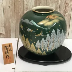 タ　久谷焼　かすみの森に鶴　壺　花瓶　アンティーク　6号