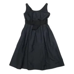 美品 FOXEY フォクシー シルク ノースリーブ ワンピース ドレス ウエストリボン フレア タック 膝丈 40 黒 ブラック レディース 古着 中古 USED