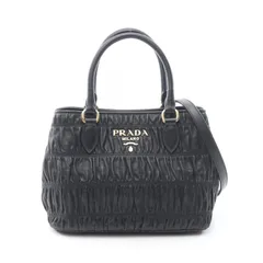プラダ PRADA ハンドバッグ NAPPA GAUFRE'1 1BA172 ブラック レザー ギャザー 2wayトートバッグ レディース Used A