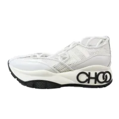 未使用 JIMMY CHOO ジミーチュウ White Mesh Leather Sneakers メッシュスニーカー サンダル 厚底 靴 ロゴ シューズ ホワイト 37 レディース 古着 中古 USED