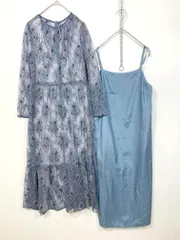 SHIPS シップス 314-56-0136 レース フレア 結婚式二次会 ドレス ワンピース くすみブルー ■■レディース