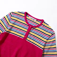 ディオール プレタポルテ Christian Dior PRETA-PORTER ニットTシャツ レディース マルチボーダー ヘンリーネック コットン リネン ナイロン キレイめ 大人カジュアル かわいい エレガント 半袖 レディーストップス