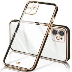 用の iPhone11 ケース クリア 透明 アイフォン11 カバー メッキ加工 TPU 耐衝撃 ソフト 薄型 軽量 ストラップホール付き 落下防止 ワイヤレス充電(黒)