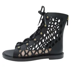 未使用 21ss Christian Dior クリスチャンディオール D-Trap ブーツサンダル フラット レースアップ シューズ 34.5/21.5 黒  レディース 古着 中古 USED