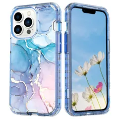 MuZiF iPhone 14 Pro Max 用 ケース 米軍規格の保護 硬い大理風背面 かわいい 耐衝撃構造 全面保護 黄変防止 擦り傷防止 スマホケース アイフォン14 Pro Max用 カバー（iPhone 14 Pro Max用ブルー）