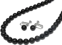 [あなたと私の宝石箱] 天然ジェットネックレス・イヤリングorピアスセット8.0mm珠【ギフトラッピング済み】