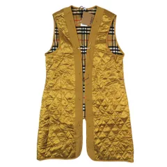 未使用 BURBERRY バーバーリー ウォーマー ライナー ロングベスト 裏地ノバチェック 中綿 キルティング ノースリーブ 茶 34 レディース 古着 中古 USED