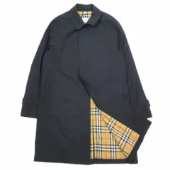 未使用 BURBERRY バーバリー 英国製 コットン100％ ステンカラーコート スプリングジャケット 裏地ノバチェック 48 ブラック メンズ 古着 中古 USED