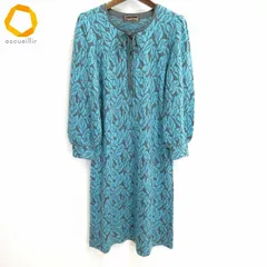 #ax サイトウトヨコ 斉藤都世子 ワンピース 水色 グレー 葉柄 総柄 ニット リボン ロング ハーフジップ レディース [994289] k01