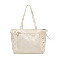 【特価商品】A4 デコバッグ 推し活 トートバッグ クリアバッグ レースアップ ショルダー レディース 痛バ 痛バッグ リボン飾り付き [YOBLUELO]