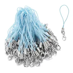 サムコス ストラップ カニカン フック付き 100本セット アクセサリ パーツ 手つくり 自作 DIY 金具 使用 USBメモリ (青)