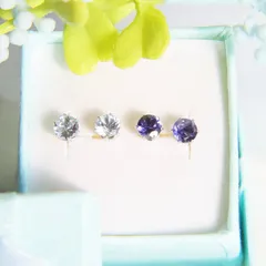 3月誕生石　アクアマリン　アイオライト サージカルステンレスピアスセット