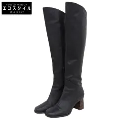 Mode et Jacomo モードエジャコモ 美品 レザー バック切り替え スクエアトゥ ロングブーツ シューズ レディース ブラック 23.5cm 23.5