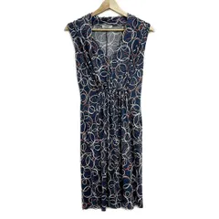 EGERIE(エジェリ) ワンピース レディース美品  - ネイビー×アイボリー×レッド Vネック/ノースリーブ/ひざ丈