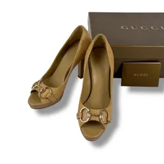 GUCCI グッチ　ホースビット　ハイヒール　サンダル　オープントゥ　グッチシマ　シマレザー　ライトサンド　ベージュ　35C