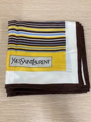 ％２　Yves Saint Laurent 　YSL イブサンローラン スカーフ 大判 シルク100％ ストライプ ブラウン　イエロー【ファッション】【0.5】