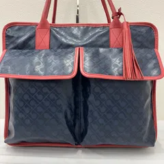 Y9636　GHERARDINI　ゲラルディーニ　 トートバッグ　ネイビー×レッド系　 紺　赤　ソフティ　モノグラム　 総柄　タッセル　レディース