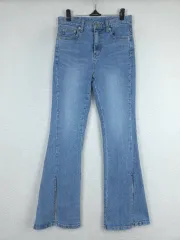 レディース デニム ブーツカット ズボン スリット (S)