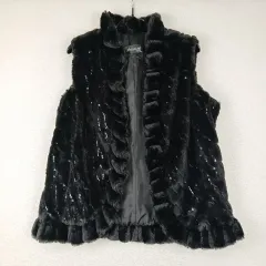 ブルセル レディース ブラック ファー ベスト スパンコール 装飾 (90)