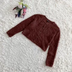 フォロワー限定お得なクーポン配布中！ 『ZARA』ザラ　ニットカーディガン　長袖　クルーネック　シャギー　起毛　ショート丈　ブラウン(M)