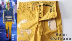 名作★新品未使用 galliano ジョンガリアーノ コレクションペインテッドスーパースリムパンツ Size46 M イエロー黄【本物保証】全盛期のサムネイル