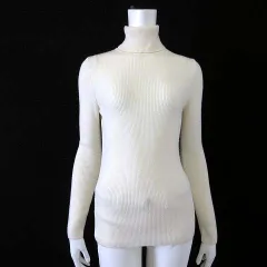 ユニクロ UNIQLO エクストラ ファインメリノ リブ タートルネック セーター ニット ウール 長袖 L アイボリー