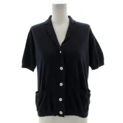 ヒューマンウーマン HUMAN WOMAN 襟付き半袖コットンニットカーディガン 077-0170502 ネイビー 紺 M