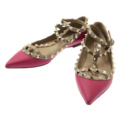 【美品】  VALENTINO GARAVANI / ヴァレンティノガラヴァーニ | ロックスタッズ アンクルストラップ フラットパンプス | 37 | ピンク | レディース