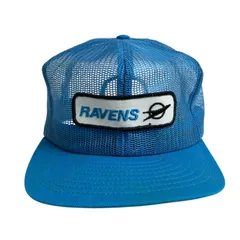 【キャップ/帽子】80s RAVENS (レイブンズ) オールメッシュキャップ　ビンテージキャップ　ワッペン　企業物　刺繍ロゴ　水色
