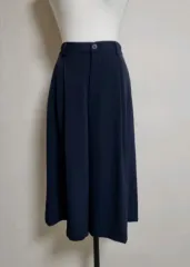 P14 UNIQLO ネイビー ワイド 7分スラックス パンツ