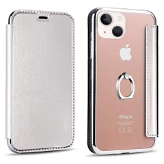 ケース 財布 指輪 のPUレザー 手帳型 13promax リング付き スマホケース 対応 耐衝撃 擦り傷防止 アイフォン用 防塵 カバー TPU iPhone 指紋防止 超薄型 全面保護 (For iPhone 13pro max 銀)