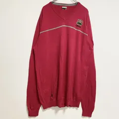 古着 used　adidas アディダスゴルフ　長袖Vネックニット　セーター　ワンポイントロゴ刺繍　ライン　赤　XLサイズ【値引き交渉OK！】